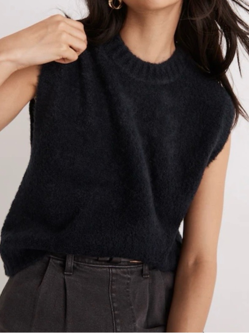 Madewell Bouclé Sweater Vest Sz XXS Navy Cropped fit Crewneck Cozy